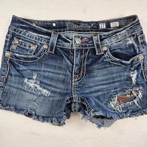 Miss Me Signature Shorts JP8231H Medium Wash Distressed Embroidered Denim 27